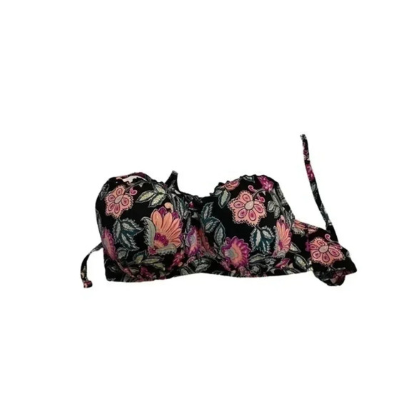 Shade & Shore Womens Floral Print Scalloped‎ Trim Halter Bikini Top Black 34 D - Picture 3 of 4